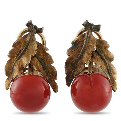 Buccellati 18k Yellow Gold Coral Clip-on Earrings Bu35-122225 In Red
