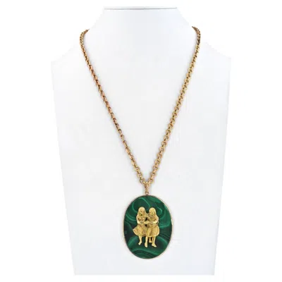 Pre-owned Buccellati 18k Yellow Gold Gemini Malachite Medallion Necklace