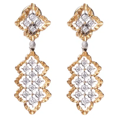 Pre-owned Buccellati 18kt Gold Rombi Drop Earrings, 1.07ct Diamond, Italy In Multi