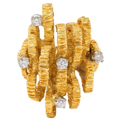 Pre-owned Buccellati 1960's Diamond 18 Karat Two-tone Gold Vintage Ribbon Ring In Multiple