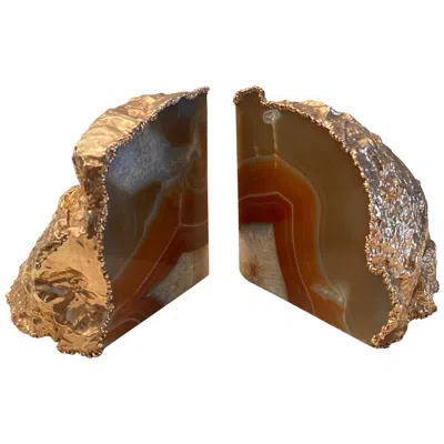 Pre-owned Buccellati 1970s Agate And Gold-plated Bookends