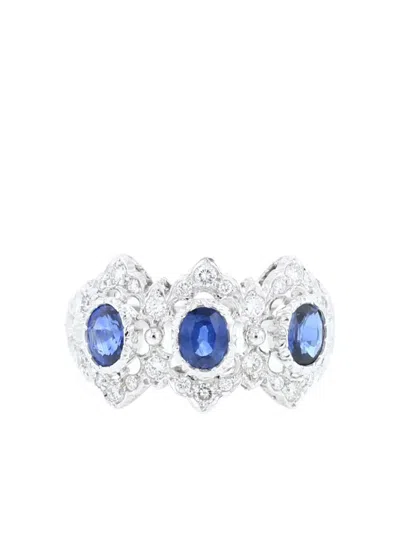Pre-owned Buccellati 1980s White Gold Romanza Diamond And Sapphire Ring In Silver