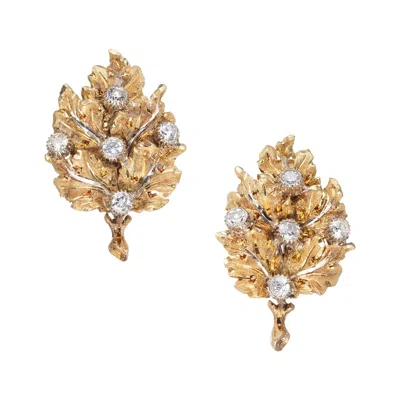 Pre-owned Buccellati .72 Carat Diamond Yellow White Gold Leaf Cluster Earrings