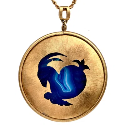 Pre-owned Buccellati Agate 18k Gold Zodiac Medallion Pendant In Multi