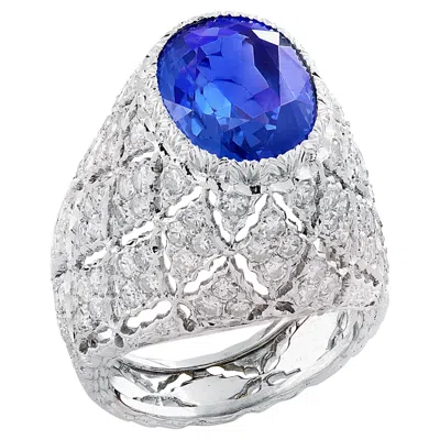 Pre-owned Buccellati Agl Certified  3.89 Carat Ceylon No Heat Sapphire & Diamond Ring In Blue