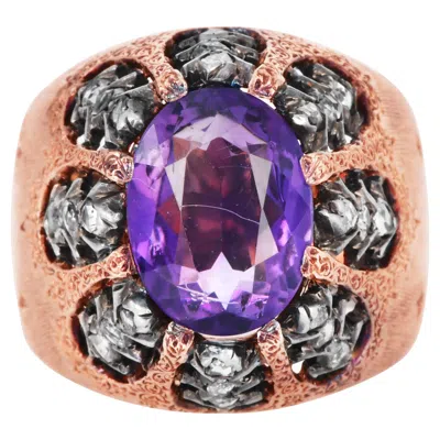 Pre-owned Buccellati Antique Amethyst Diamond 18k Rose Dome Ring In Red