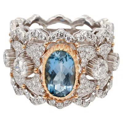 Pre-owned Buccellati Aquamarine And Diamond Band Ring In Multi