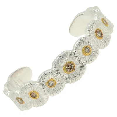 Pre-owned Buccellati Blossoms Diamond Cuff Bracelet Sterling Silver Made In Italy In Multiple