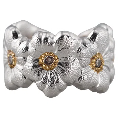 Pre-owned Buccellati Blossoms Fancy Diamond Silver Gold Flower Ring In Multi