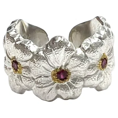Pre-owned Buccellati Blossoms Ruby Sterling Silver Ring In Multi