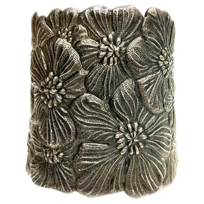 Pre-owned Buccellati Blossoms Wide & Dark Sterling Silver Cuff Bracelet In Multi