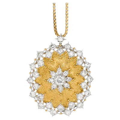 Pre-owned Buccellati Diamond And 18k Gold Pendant-brooch Necklace 3.80ctw In Multiple