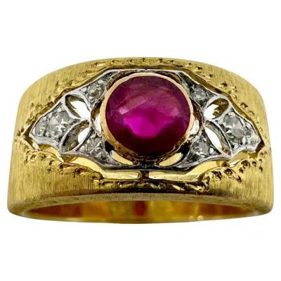 Pre-owned Buccellati Estate 18k Burma No Heat Ruby And Diamond Wide Band Ring With Gia In Multi