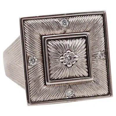 Pre-owned Buccellati Etched Squared Cocktail Ring In 18kt White Gold With Diamonds