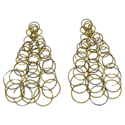 Pre-owned Buccellati Hawaii 18k Tri Color Gold Circle Drop Earrings In Multi