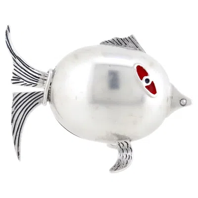 Pre-owned Buccellati Italian Modernist .800 Silver & Enamel Figural Fish Table Box By Bausi Bruno