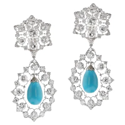 Pre-owned Buccellati Italy Turquoise And Diamond Earrings, 18k In Multi