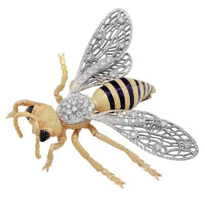 Pre-owned Buccellati Large Enamel Sapphire Diamond 18 Karat Yellow Gold Bee Brooch