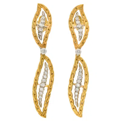 Pre-owned Buccellati Leaf Dangle Earrings With Diamonds In Multi