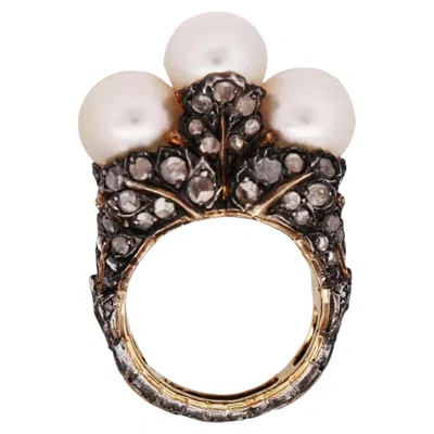 Pre-owned Buccellati M. , Silver-topped Gold Diamond Pearl Ring In Multiple