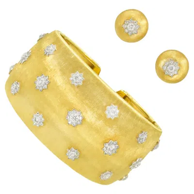 Pre-owned Buccellati 'macri' Gold Bracelet And Ear Clip Suite In Multi