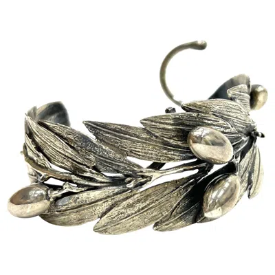 Pre-owned Buccellati Mario Leaf Sterling Silver Cuff Bracelet In Multi
