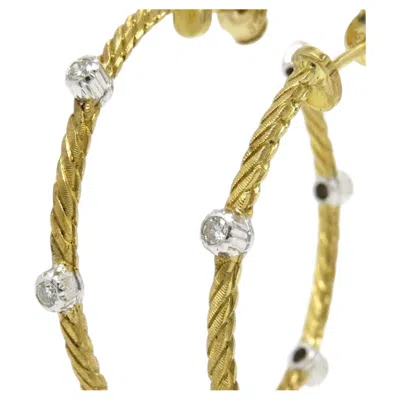 Pre-owned Buccellati Ondine Two-tone Gold Diamond Hoop Earrings 12 Diamonds In Multi