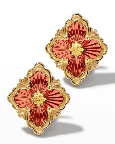 Buccellati Opera Tulle 18k Gold Red Enamel Earrings