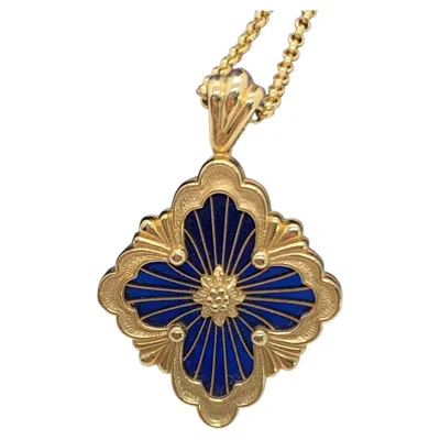 Pre-owned Buccellati Opera Tulle 18k Yellow Gold Blue Enamel Pendant Necklace