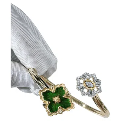 Pre-owned Buccellati Opera Tulle Open Bangle With Green Enamel Double Flower Motifs