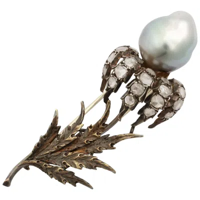 Pre-owned Buccellati Pearl Diamond Silver Gold Brooch In Multi