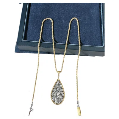 Pre-owned Buccellati Ramage Two-tone Gold Laurel Leaf Teardrop Diamond Necklace In Multiple