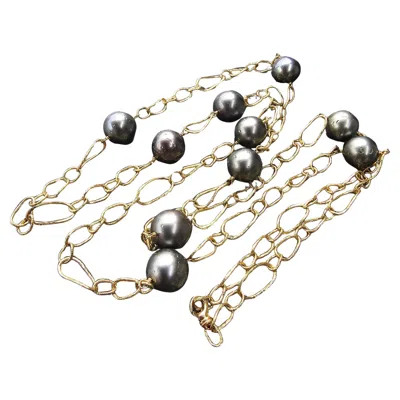 Pre-owned Buccellati Rare  Tahitian Pearl Station Chain Necklace 18k Yellow Gold 41" 56.3g