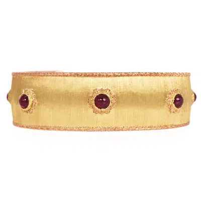 Pre-owned Buccellati Ruby 18k Yellow Gold Open Cuff Wide Bangle Bracelet