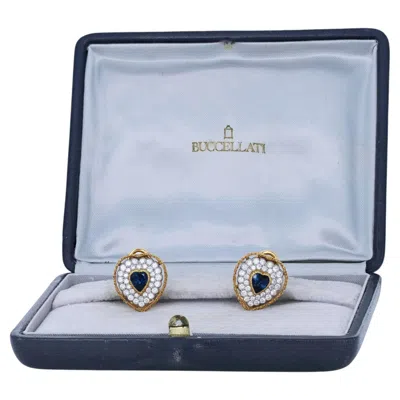 Pre-owned Buccellati Signed 18k Gold Heart Sapphire 1.50ctw Diamond Clip Earring In Blue