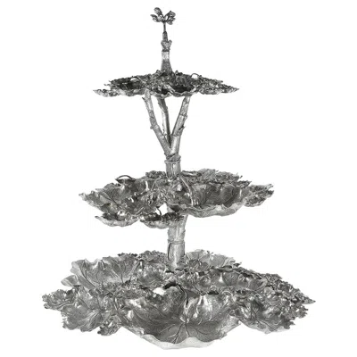 Pre-owned Buccellati Silver Grape Vine Tiered Centerpiece In Purple
