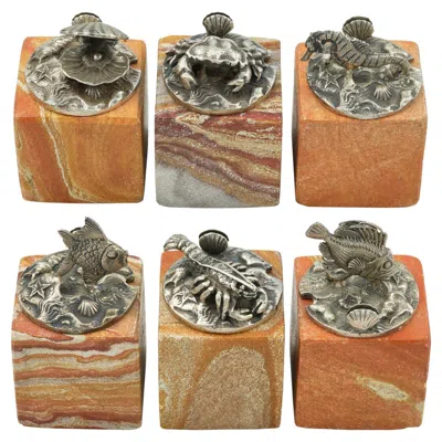 Pre-owned Buccellati Six Card-holders Sterling Silver Ocean-themed In Brown