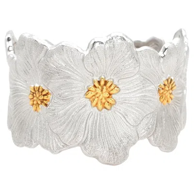 Pre-owned Buccellati Sterling Silver & Gold Floral Cuff Bracelet In Multiple