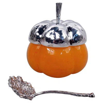 Pre-owned Buccellati Sterling Silver & Murano Glass Pumpkin Marmalade Jar In Brown