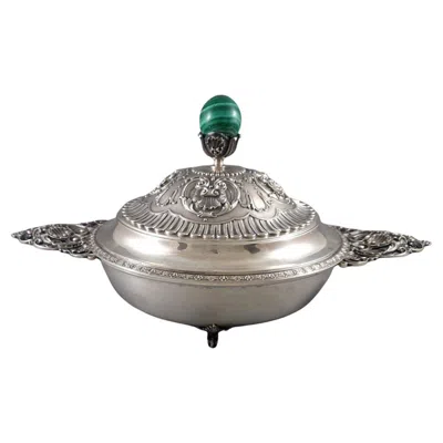 Pre-owned Buccellati - Sterling Silver Bowl Dish With Malachite