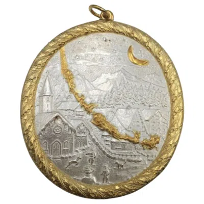 Pre-owned Buccellati Sterling Silver Village Scene Sleigh 2001 Christmas Ornament In Sand