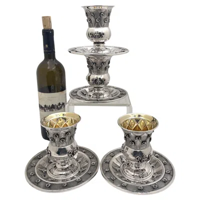 Pre-owned Buccellati Style Italian Sterling Silver Kiddush Cup & Saucer Shabbat / Pesach
