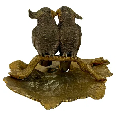 Pre-owned Buccellati Style, Silvered & Gilt Bronze "love Bird" Catch-all Sculpture In Gold