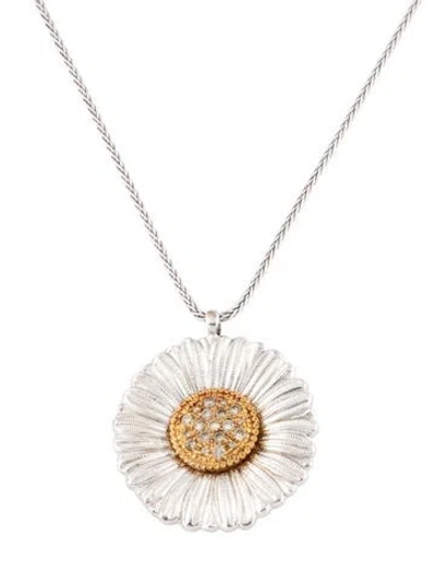 Pre-owned Buccellati Two-tone Diamond Blossoms Pendant Necklace, 16.5" In Multicolor