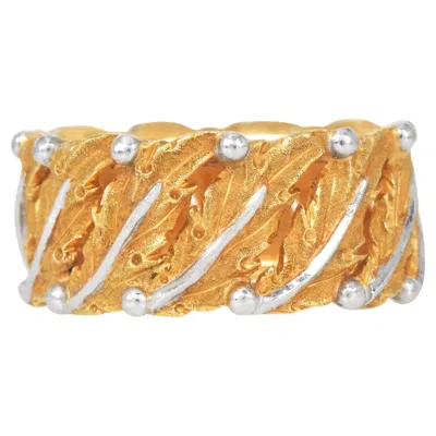 Pre-owned Buccellati Two-tone Oak Leaf 18k Gold Band Ring In Multi