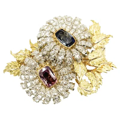 Pre-owned Buccellati Vintage 18k Bucellati Flower Natural Sapphire Brooch In Blue