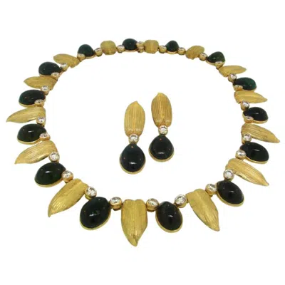 Pre-owned Buccellati Vintage 18k Gold Necklace Earrings Set Diamond Tourmaline In Multi