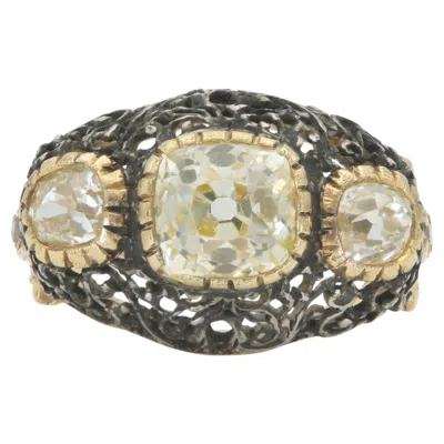 Pre-owned Buccellati Vintage 1950s Mario  Old Mine Cut Diamond Three-stone Bombe Ring In Multi