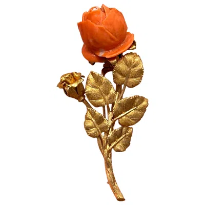 Pre-owned Buccellati Vintage 1980s  Coral Gold Rose Brooch In Red