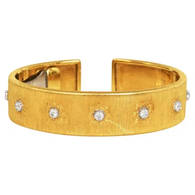 Pre-owned Buccellati Vintage  18k Gold Rigato Diamond Cuff Bracelet In Multiple